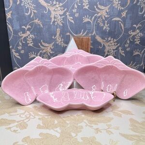 Vintage Set Of 4 Valley Vista Calif. Pink Glazed Strawberry Dish 8.75” x 5.5”